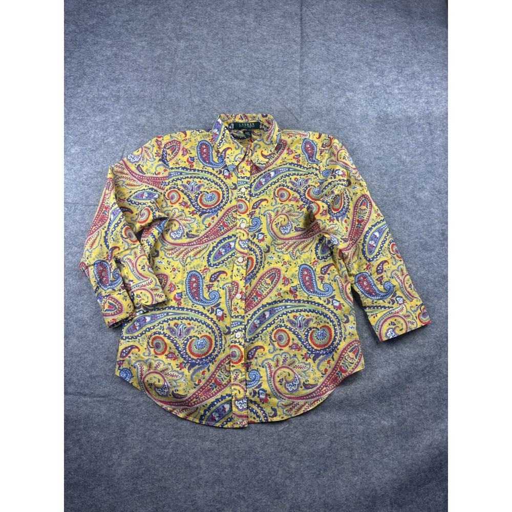 Ralph Lauren Women's PS Cotton Button Down Paisley Shirt Retro Preppy Heritage
